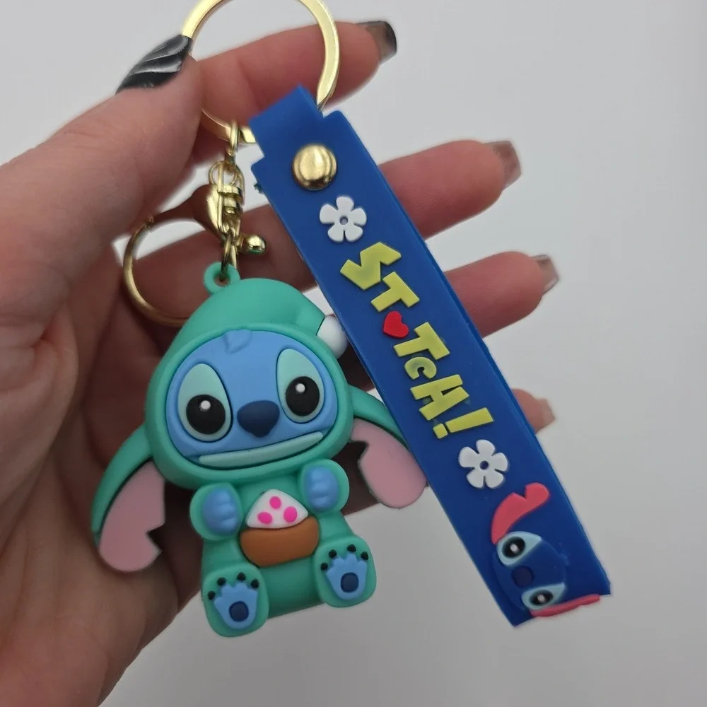 Disney Stitch Keychain With Wrist Strap, Charm & Clasp In Teal Onzie w/ Cupcake